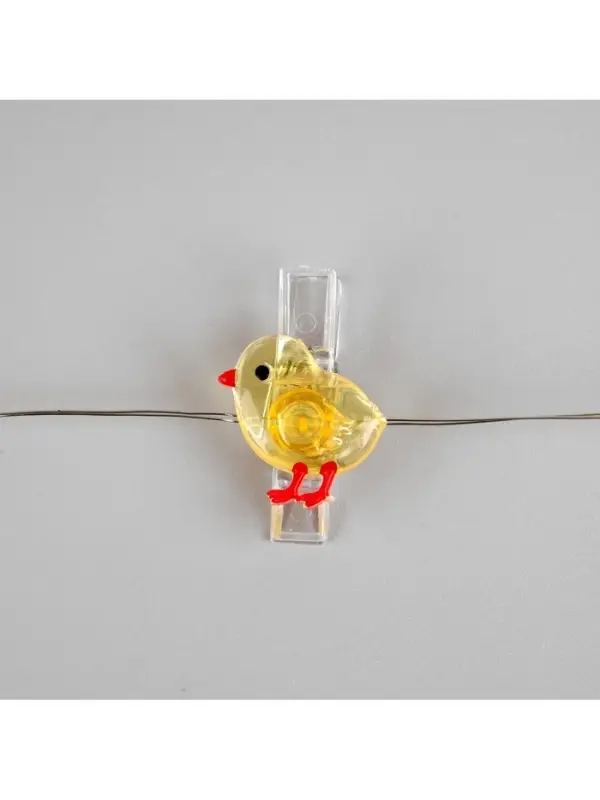 Гирлянда &laquo;Нить&raquo; 2 м, роса с насадками &laquo;Прищепки-цыплёнок&raquo;, IP20, серебристая нить, 20 LED, от батареек АА&times;2, свечение тёплое белое