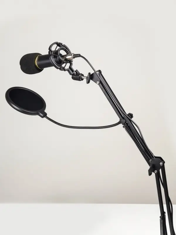 Микрофон конденсаторный Music Life золотой: кабель, ветрозащита, стойка