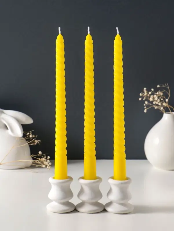 Набор свечей витых 25 см, 3 шт., 57 г, 5 ч, жёлтый