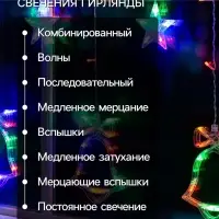 Гирлянда &laquo;Бахрома&raquo; 2.4&times;0.9 м с насадками &laquo;Колокольчики&raquo;, IP20, прозрачная нить, 138 LED, свечение мульти, 8 режимов, 220 В