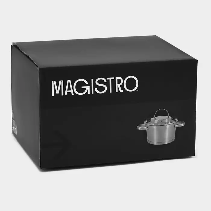 Кастрюля Magistro HiTech Steel, 5.2 л, d=24 см, h=14.5 см, с крышкой, слив для воды, капсульное дно, индукция, нержавеющая сталь, серебристая