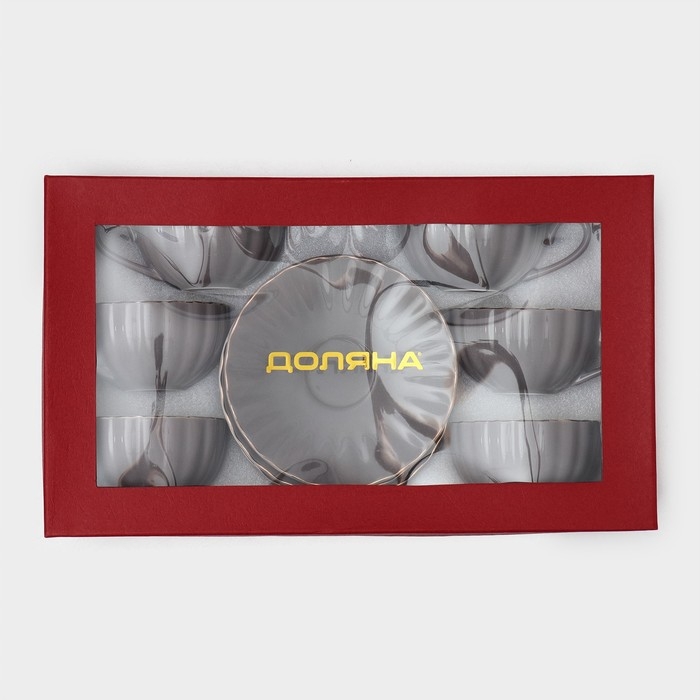 Сервиз фарфоровый чайный Доляна «Вивьен», 12 предметов: 6 чашек 200 мл, 6 блюдец d=15 см, цвет серый Сервиз фарфоровый чайный Доляна «Вивьен», 12 предметов: 6 чашек 200 мл, 6 блюдец d=15 см, цвет серый