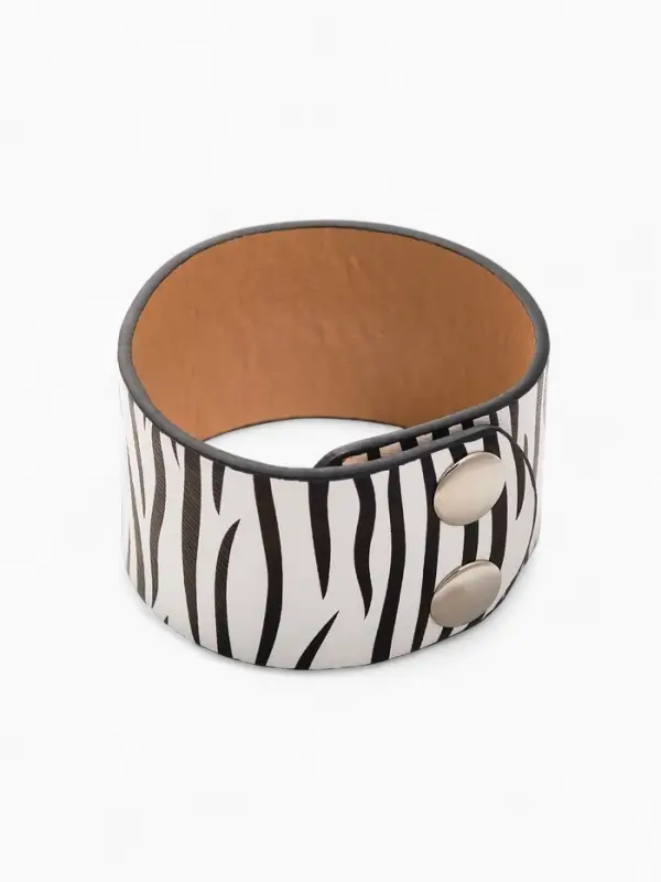 Браслет кожаный манжета &laquo;Сафари. Зебра&raquo;, L=23.5 см, широкий, чёрный, белый