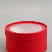 Подарочная коробка, красная, завальцованная с окном, 21 х 11 см