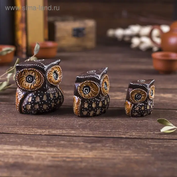 Сувенирный набор дерево Сувенирный набор дерево "Совы с точечным узором"(3 шт) 6х14х7 см
