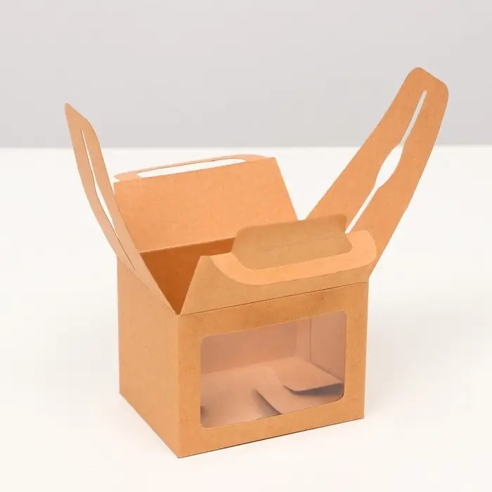 Коробка складная, с окном и ручкой, крафтовая, 7×7×10 см Коробка складная, с окном и ручкой, крафтовая, 7×7×10 см