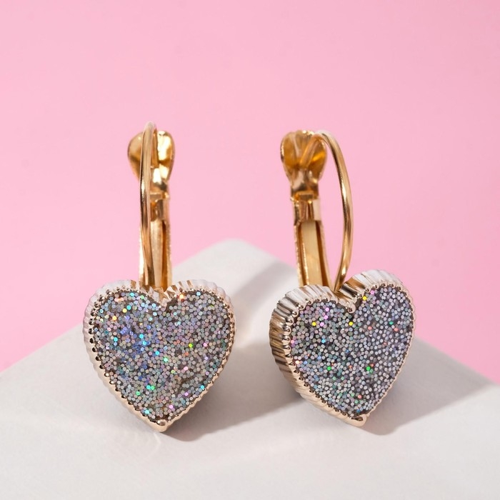 Серьги ассорти «Сердца» блёстки, цвет серебро в золоте Серьги ассорти «Сердца» блёстки, цвет серебро в золоте