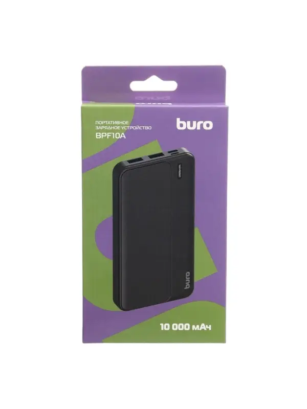 Мобильный аккумулятор Buro BPF10A, 10000mAh, QC3.0/PD3.0, 22.5W, 3A, 2xUSB-A/USB-C, чёрный