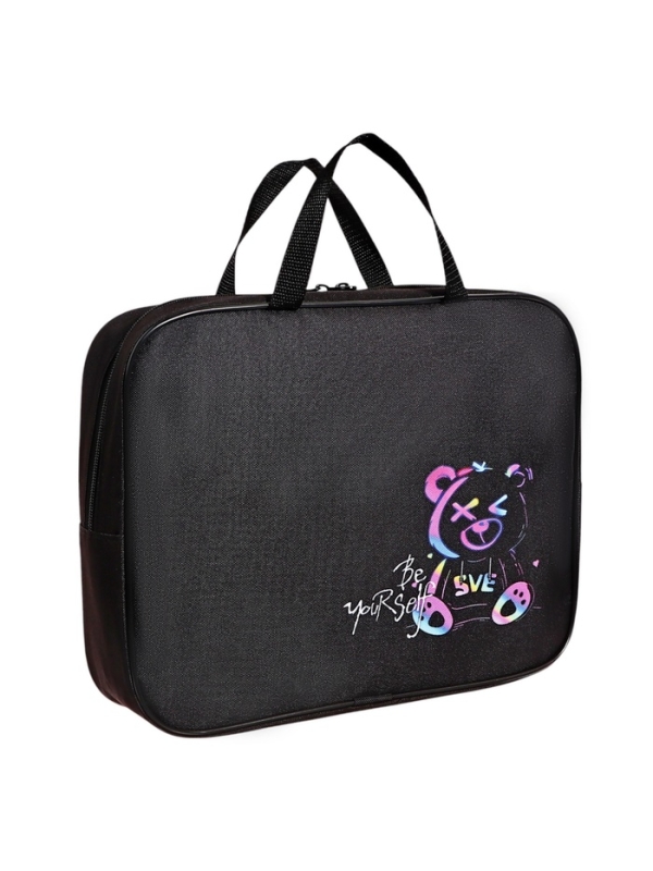 Папка с ручками текстильная А4, 350×270×80 мм, Stavia «Неоновый медведь»