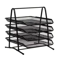 Лоток для бумаг А4, горизонтальный, металлическая сетка, 4 отделения, чёрный