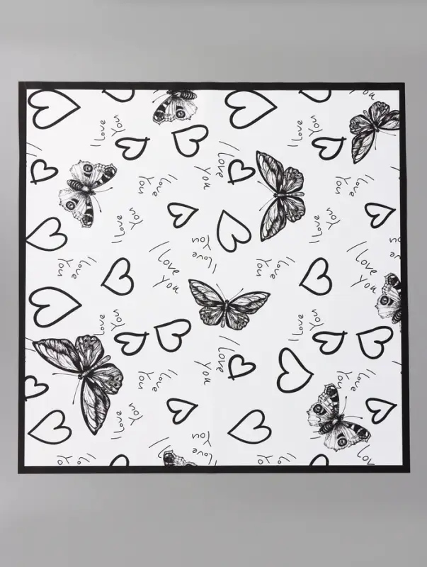 Плёнка флористическая для цветов &laquo;Бабочки и сердца&raquo;, белый с чёрным, 57&times;57 см
