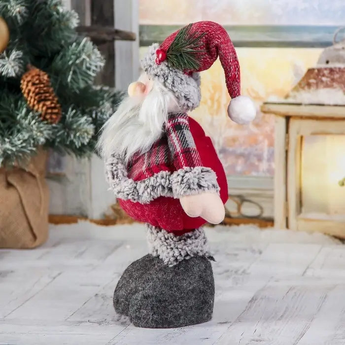 Игрушка мягкая &laquo;Дед Мороз в шубке - длинные ножки&raquo; стоит, 17&times;56 см, серо-красный