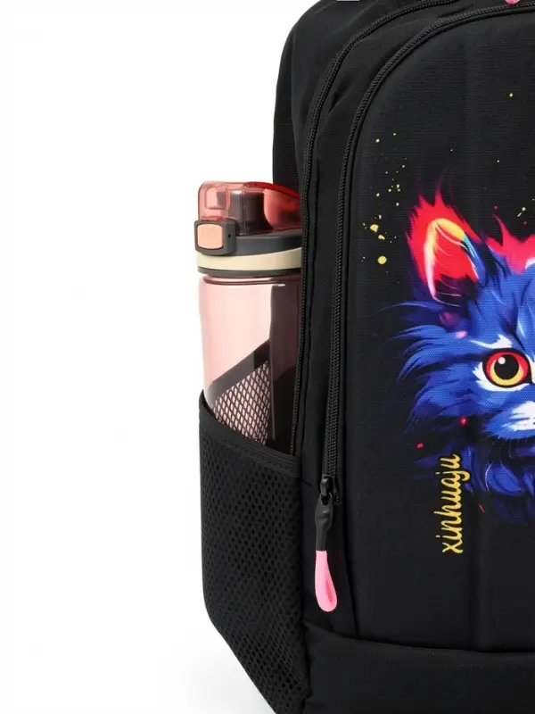 Рюкзак школьный &laquo;Котик&raquo;, эргономичная спинка, с пеналом, 32&times;17&times;41 см, чёрный