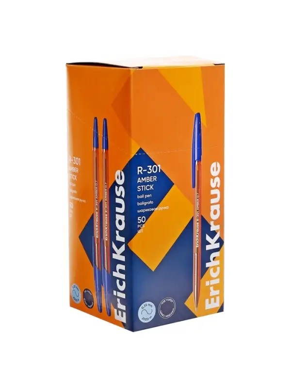 Ручка шариковая ErichKrause. R=301 Amber Stick, синий стержень, узел 1 мм