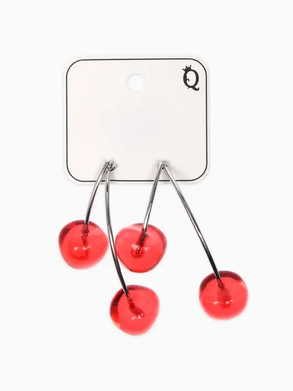 Серьги двойные &laquo;Черешня&raquo;, красные в серебре