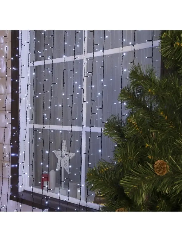 Гирлянда &laquo;Занавес&raquo; 2&times;6 м, IP44, УМС, тёмная нить, 1440 LED, свечение белое, 220 В