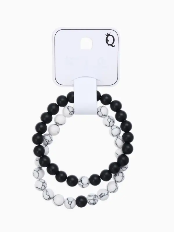 Набор браслетов 2 шт. шар №8 &laquo;Агат&raquo;, чёрно-белый