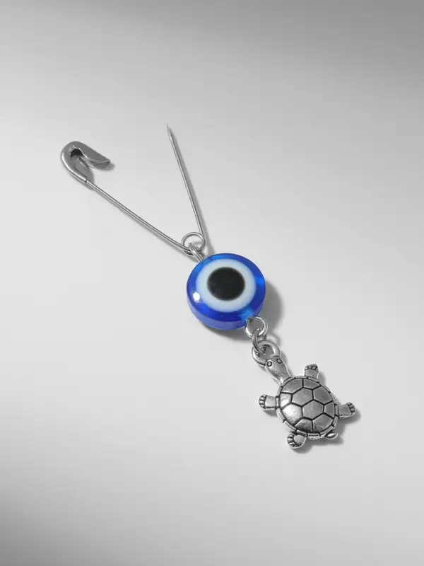 Булавка-оберег «На здоровье» черепаха, 2.2 см, синяя в серебре