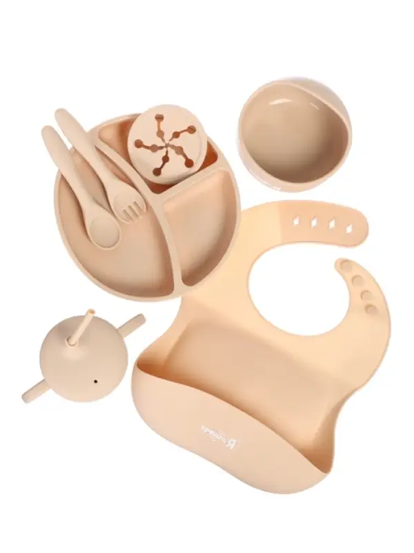 Посуда детская силиконовая, 7 предметов, бежевый Крошка Я