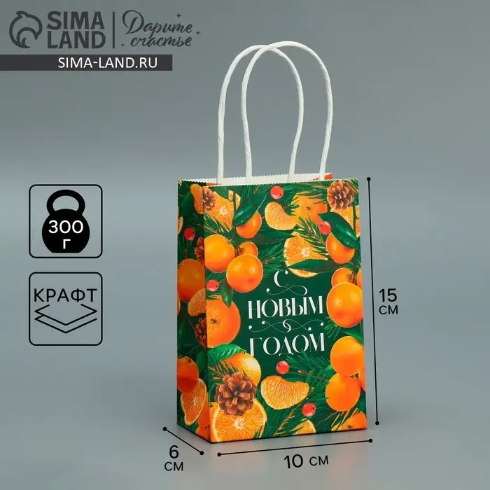 Пакет подарочный новогодний крафтовый «Мандариновое настроение», 15 х 10 х 6 см Пакет подарочный новогодний крафтовый «Мандариновое настроение», 15 х 10 х 6 см