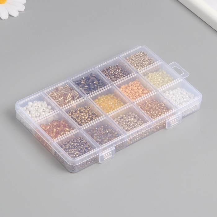 Бисер стекло 6/0, 8/0, 12/0 в шкатулке  Бисер стекло 6/0, 8/0, 12/0 в шкатулке "Золото" стеклярус 15,5х9,5х1,6 см