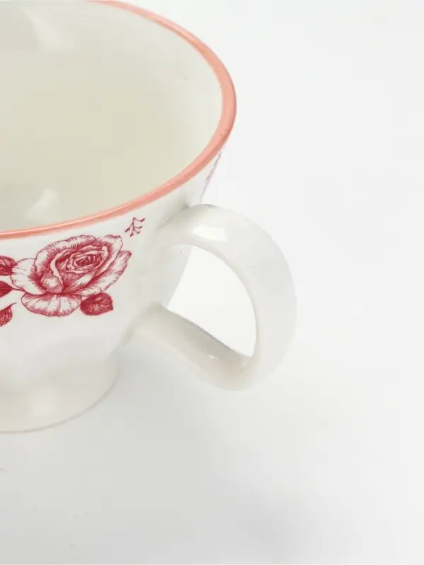 Чайная пара &laquo;Розовый сад&raquo;: кружка 280 мл, блюдце d=16 см, ручная работа