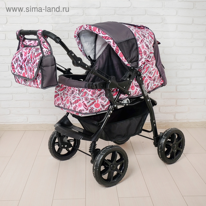 Коляска-трансформер «Гном», пластиковые колёса, оттенки розового, рисунок МИКС Коляска-трансформер «Гном», пластиковые колёса, оттенки розового, рисунок МИКС