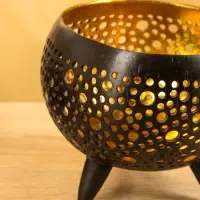 Подсвечник из кокоса, 15×15×13 см, чёрный