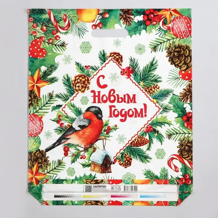 Пакет Пакет "Снегирь", полиэтиленовый с вырубной ручкой, 47х40 см.