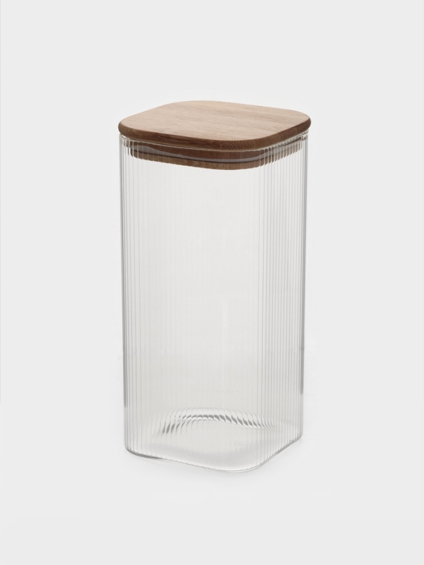 Банка для сыпучих продуктов с бамбуковой крышкой "Эко. Квадрат" 1,6 л, 10х20 см