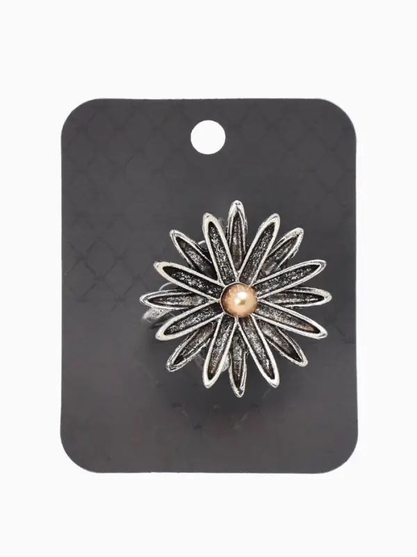 Кольцо для платка &laquo;Цветок Астра&raquo;, белое в чернёном серебре