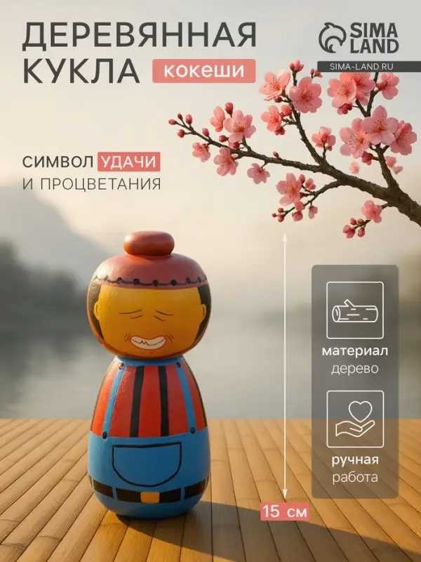 Японская кукла кокеши &laquo;Джеки&raquo;, 7&times;7.5&times;15 см