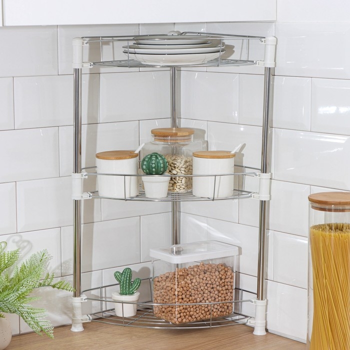 Этажерка настольная угловая 3-х секционная, 38,5×27,5×54,5 см, цвет хром Этажерка настольная угловая 3-х секционная, 38,5×27,5×54,5 см, цвет хром