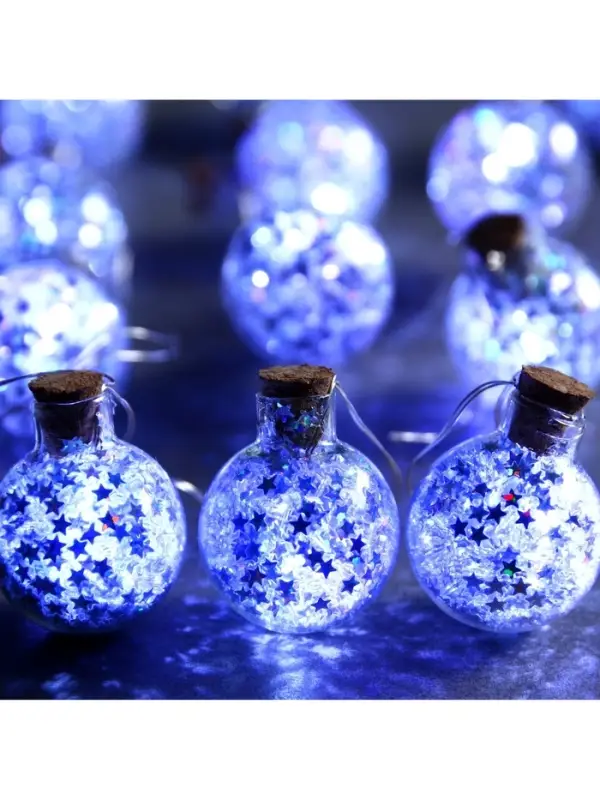 Гирлянда &laquo;Нить&raquo; 1.6 м с насадками &laquo;Шарики с серебристым конфетти&raquo;, IP20, серебристая нить, 15 LED, от батареек АА&times;2, свечение белое