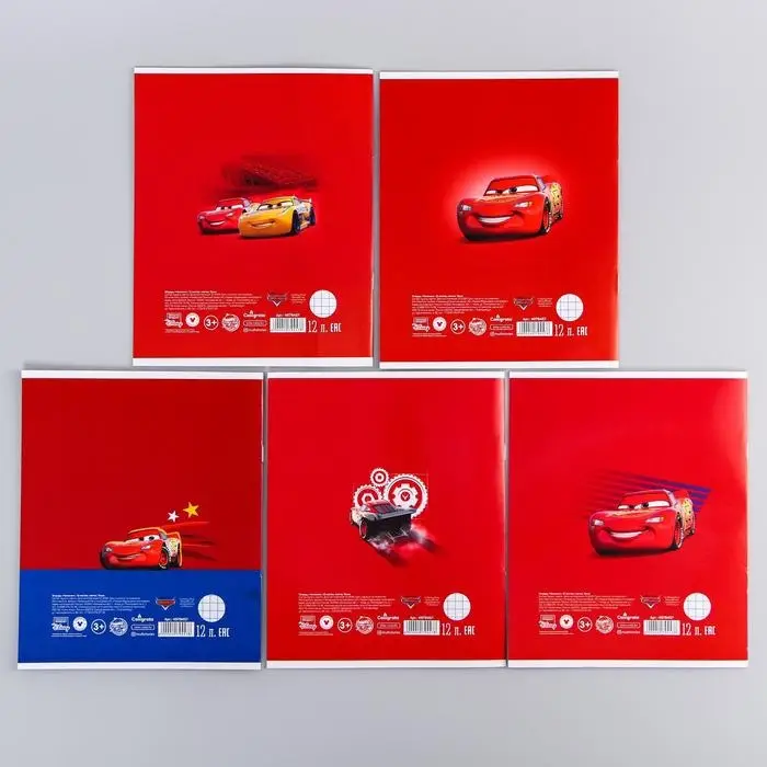 Тетрадь в клетку 12 листов, 5 видов МИКС, обложка мелованный картон, &laquo;Тачки&raquo;