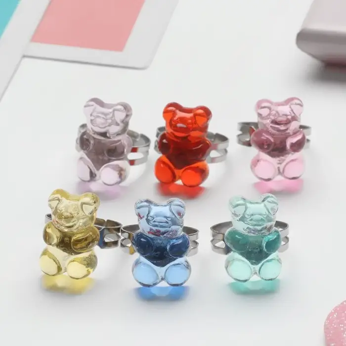 Кольцо детское Выбражулька «Мармеладный мишка», МИКС в серебре, безразмерное Кольцо детское Выбражулька «Мармеладный мишка», МИКС в серебре, безразмерное