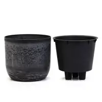 Кашпо со вставкой 1 л d15 см h14см МИКРИТ серый слайн