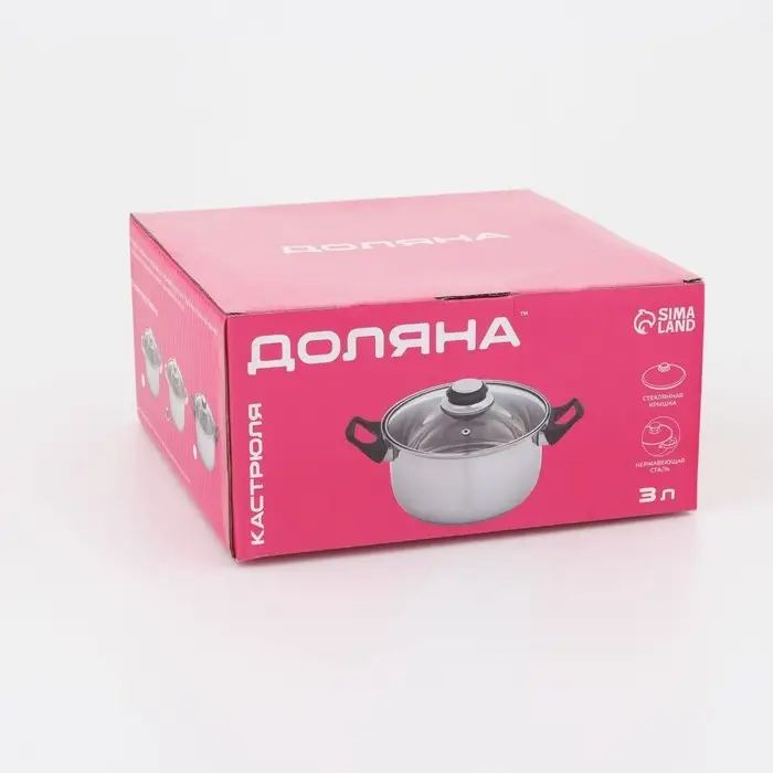 Кастрюля Доляна &laquo;Роскошь&raquo;, 3 л, d=20 см, с крышкой, нержавеющая сталь, капсульное дно
