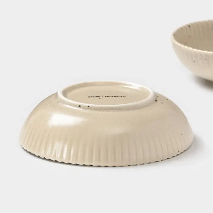 Тарелки глубокие Доляна &laquo;Коралл&raquo;, 700 мл, d=18.2 см, набор 2 шт., фарфор, бежевые