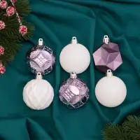 Ёлочные игрушки &laquo;Изабель&raquo; грани, шары новогодние, d=6 см, набор 24 шт., белый/сиреневый