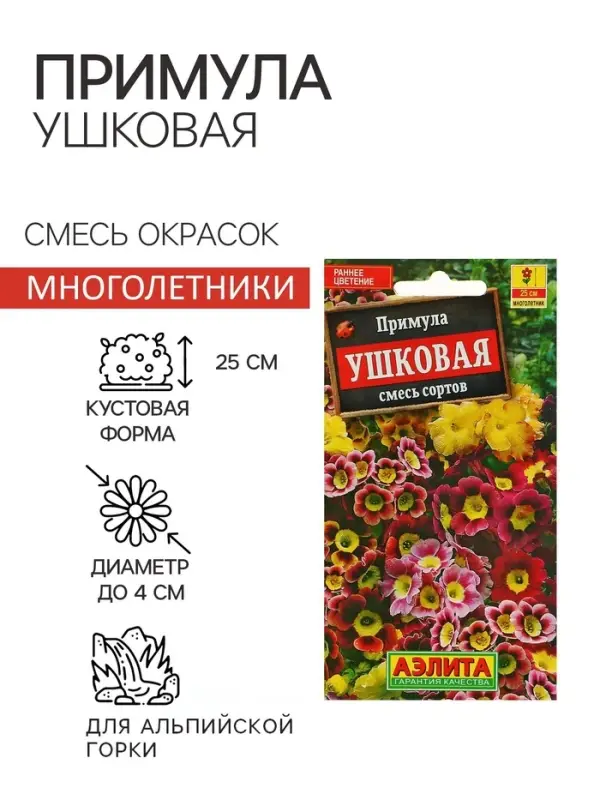 Семена цветов Примула "Ушковая", смесь окрасок, Мн, 0,02 г