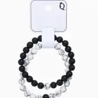 Набор браслетов 2 шт. шар №8 &laquo;Агат&raquo;, чёрно-белый