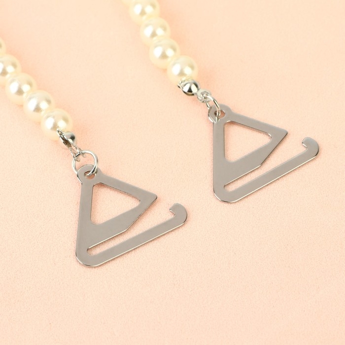 Бретели декоративные с жемчугом, фурнитура металл, 5 мм, 45 см, пара, цвет белый Бретели декоративные с жемчугом, фурнитура металл, 5 мм, 45 см, пара, цвет белый