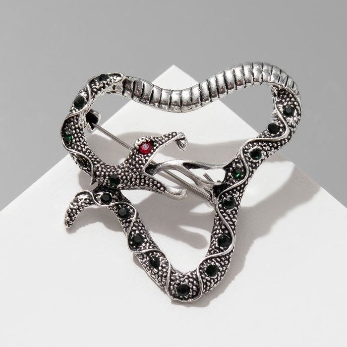 Новый год! Символ года 2025! Брошь Новый год! Символ года 2025! Брошь "Змея" гадюка, цвет изумрудно-красный в чернёном серебре