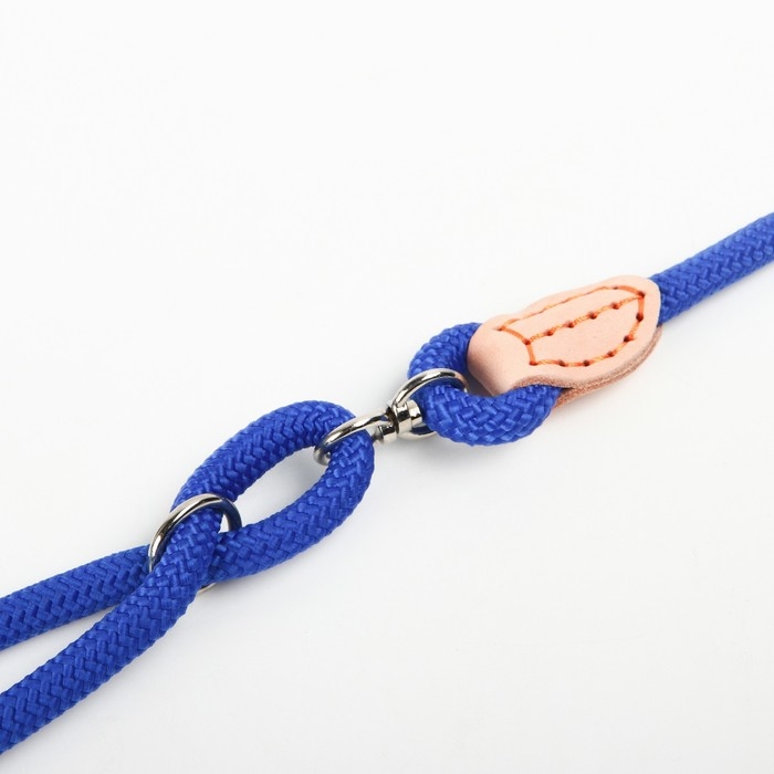 Поводок 8 мм со своркой на 2 собак, 73 + 2х57 см, полиэстер и натуральная кожа, синий Поводок 8 мм со своркой на 2 собак, 73 + 2х57 см, полиэстер и натуральная кожа, синий