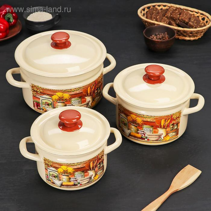 Набор кастрюль &laquo;Сельский мотив&raquo;, 3 предмета: 2 л, 3 л, 5 л, эмалированные крышки, индукция