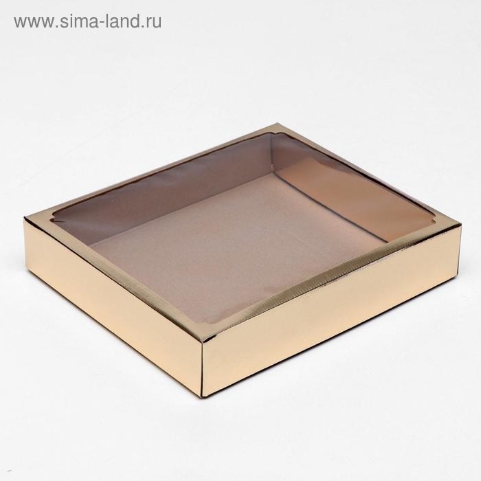 Коробка сборная, крышка-дно, с окном, золотая, 37 х 32 х 7 см Коробка сборная, крышка-дно, с окном, золотая, 37 х 32 х 7 см
