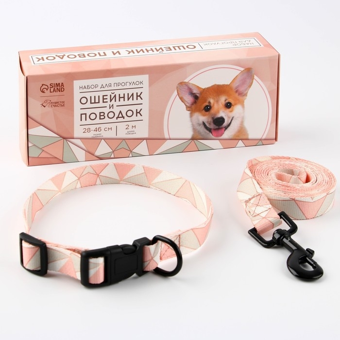 Набор &laquo;Ромбы&raquo;, застёжка - фастекс, поводок 2 м и ошейник 28-46 см