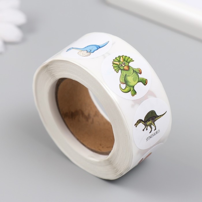 Наклейка бумага Наклейка бумага "Динозаврики" d=2,5 см 500 шт в рулоне