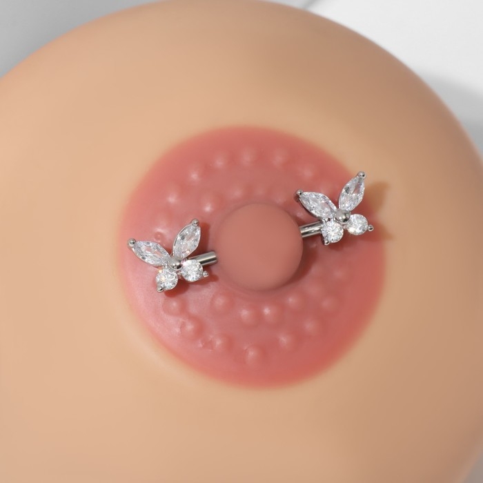 Пирсинг для груди «Бабочки», цвет белый в серебре Пирсинг для груди «Бабочки», цвет белый в серебре